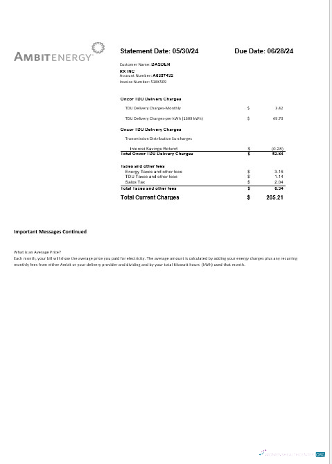Download USA Ambit Energy business utility bill Word and PDF template 3 page Photoshop template